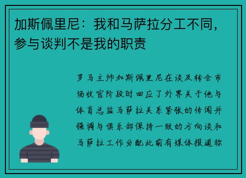 加斯佩里尼：我和马萨拉分工不同，参与谈判不是我的职责